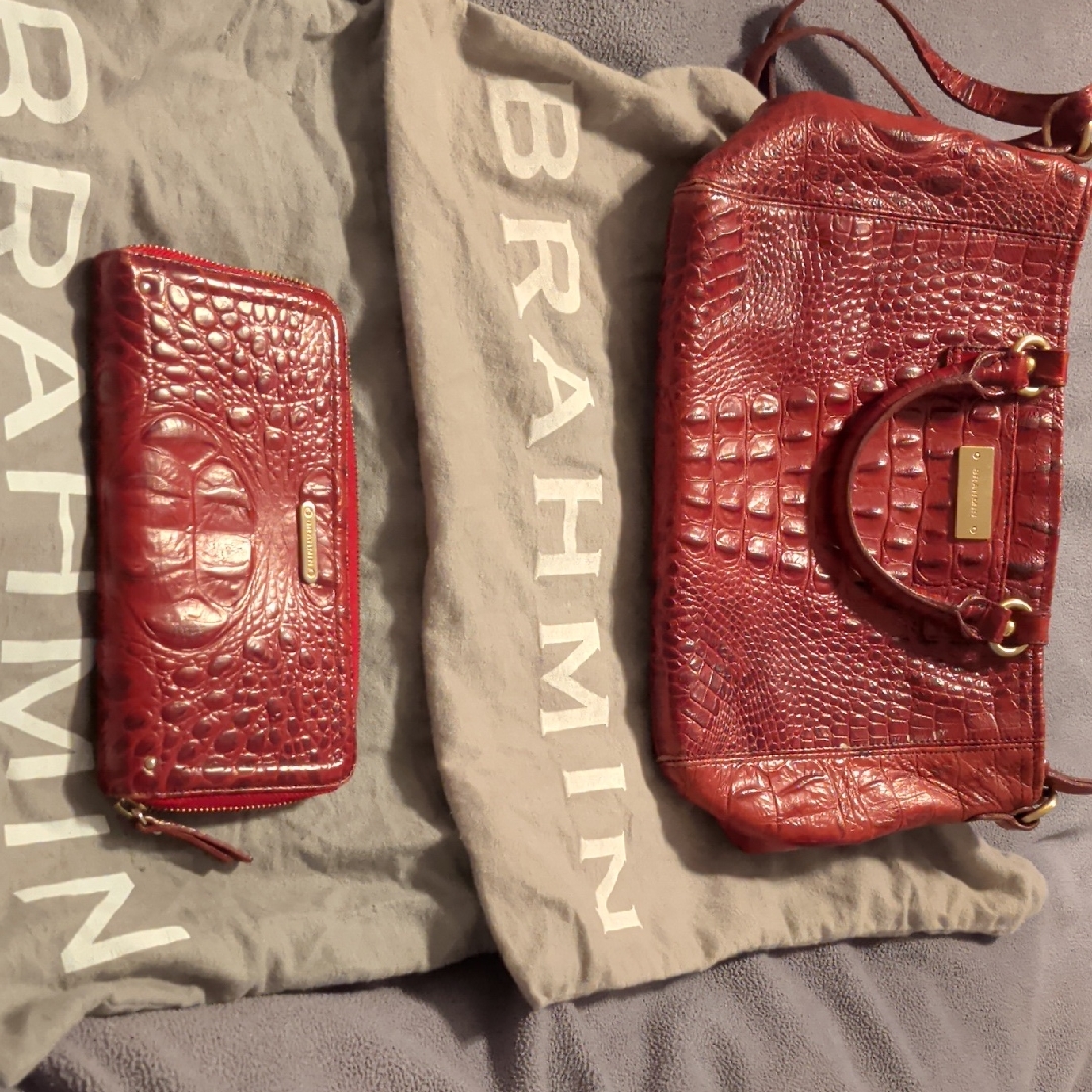 Brahmin Red Croc-Embossed Bag And Wallet